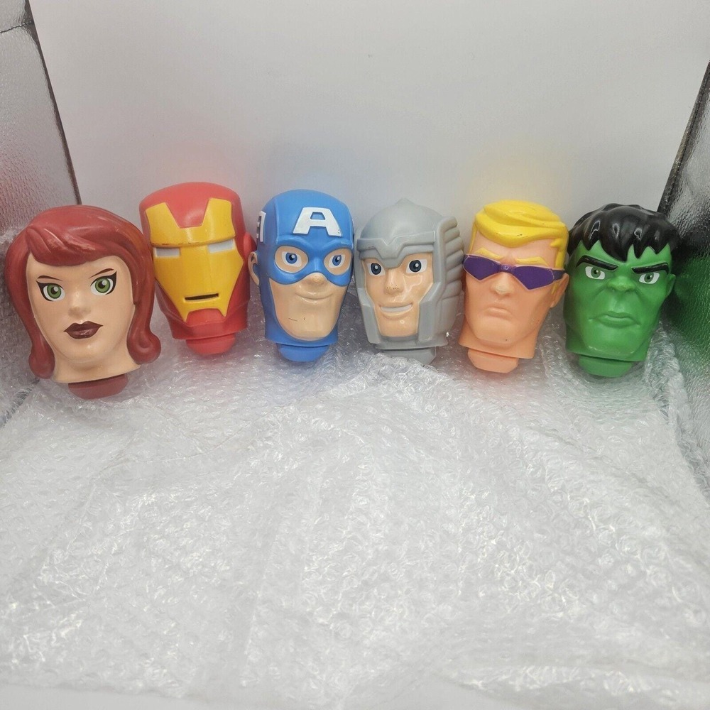 Avengers Marvel Collectable Figure Heads Drink Soap Shampoo Bowling Pin LOT OF 6
